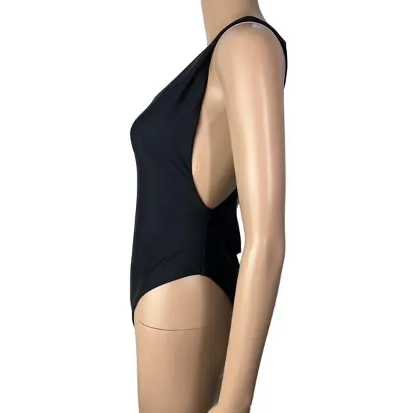 Aerie Super Scoop Black Plunging Back One Piece Swimsuit - Picture 3 of 11